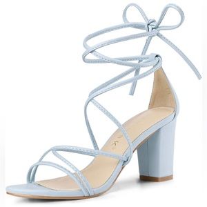 Allegra K Strappy Lace Up Mid Chunky Heel Sandals Size 7 NEW